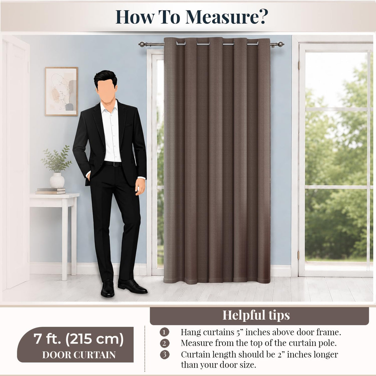 HOKIPO Horizon Dimout Eyelet Curtains, 7 Feet Long - Mocha Brown - image 8