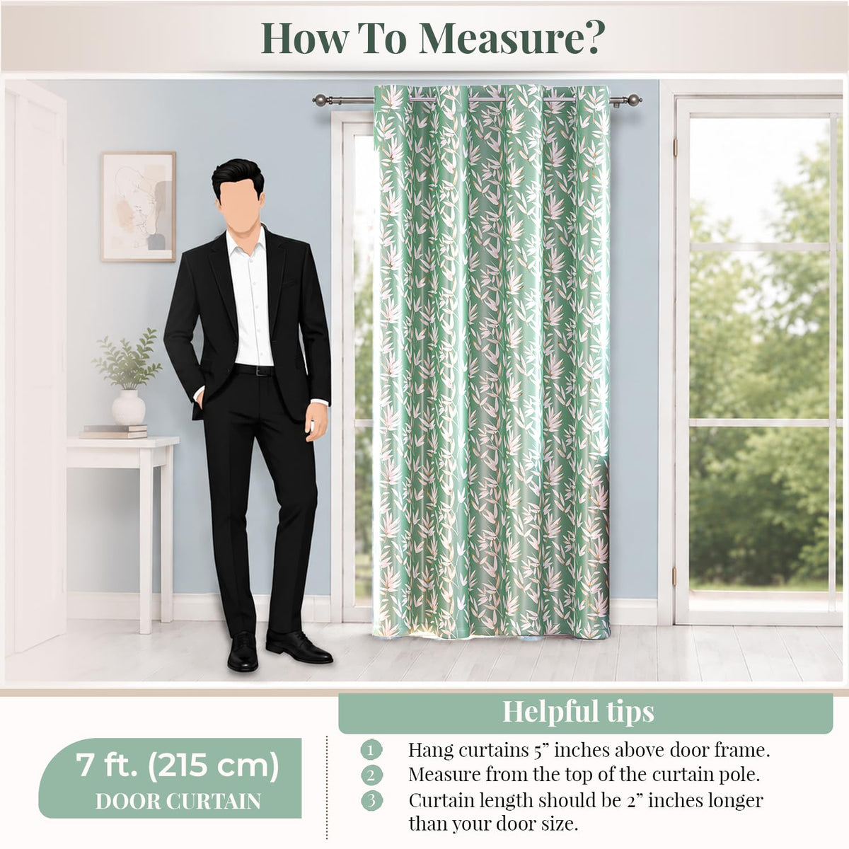 HOKIPO Luxe Foliage Foil Printed Curtains, 7 Feet Long - Sage Green - image 8
