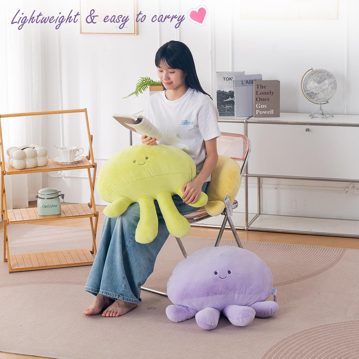HOKIPO Octopus Shaped Cushion for Kids Room & Nursery, 51x39 cm, Purple