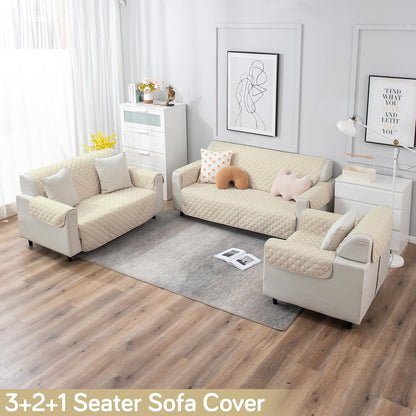UrbanQuilt Quilted Polyester Sofa Cover Mat Pet Friendly, Cream