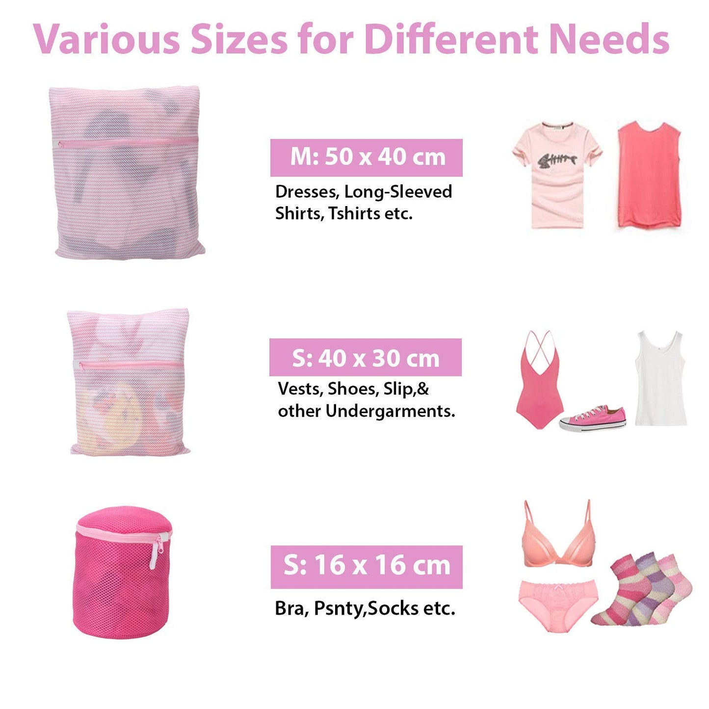 Double Layered Padded Mesh Laundry Clothes Washing Bag, Pack of 3, Pink