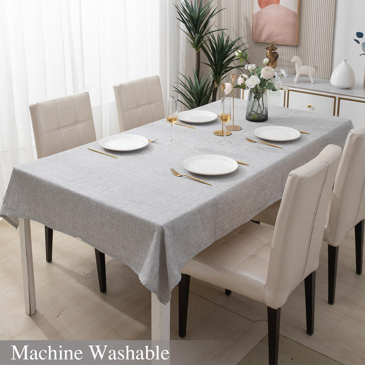 Buy Grey Colour Machine Washable Poly Jute Tablecloth | HOKIPO
