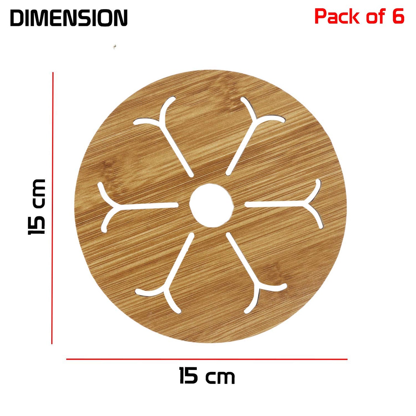 HOKIPO Eco-Friendly Bamboo Wooden Coasters for Home Pan Pot Holder, Dining Table Heat Pad for Kitchen - Pack of 2/4/6