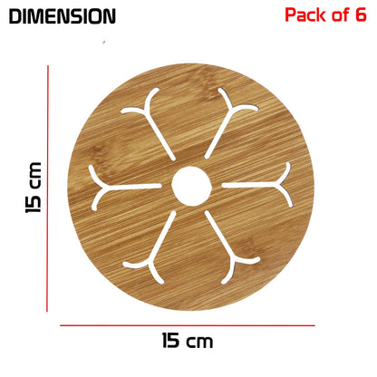 HOKIPO Eco-Friendly Bamboo Wooden Coasters for Home Pan Pot Holder, Dining Table Heat Pad for Kitchen - Pack of 2/4/6