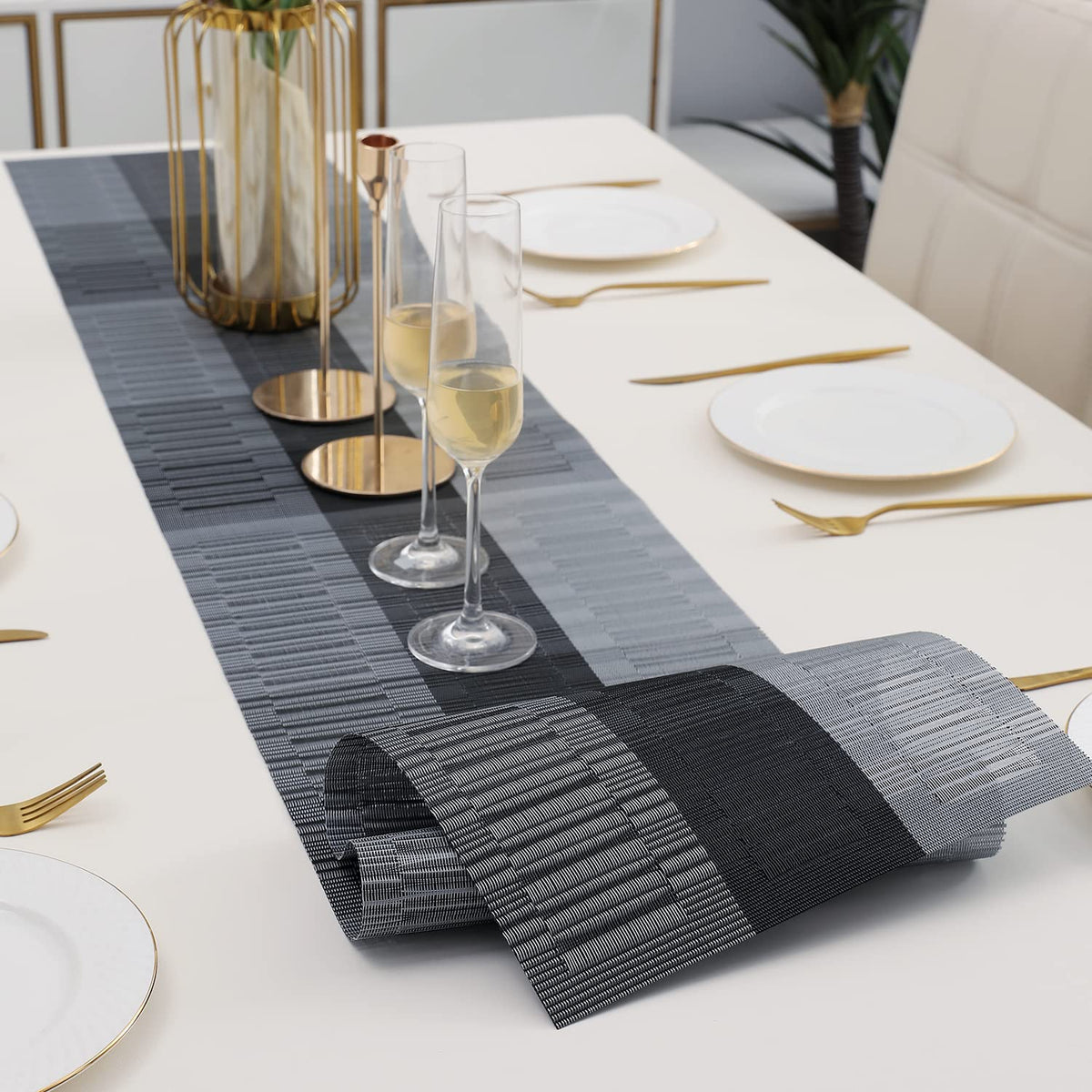 Buy Solid Grey Colour Heat Resistant Eco-friendly PVC Dining Table Runner | HOKIPO