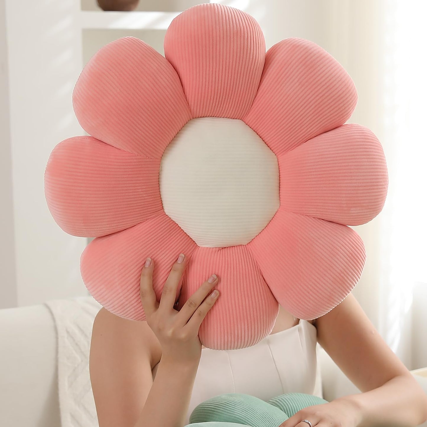 Luxury Flower Plush Decorative Pillow – Ultra-Soft Seating Cushion (42 cm, Baby Pink)