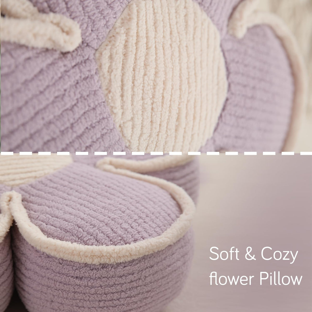 HOKIPO Plush Cotton Flower Cushion | Decorative Throw Pillow for Bed & Sofa - Lavender Fog