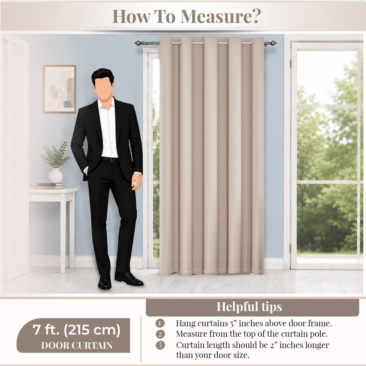 HOKIPO Horizon Dimout Eyelet Curtains, 7 Feet Long - Almond Beige - image 8
