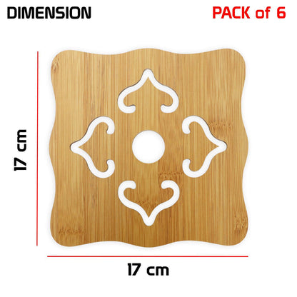 HOKIPO Bamboo Wooden Coasters for Home Pan Pot Holder & Dining Table Heat Pad for Kitchen - Pack of 2/4/6