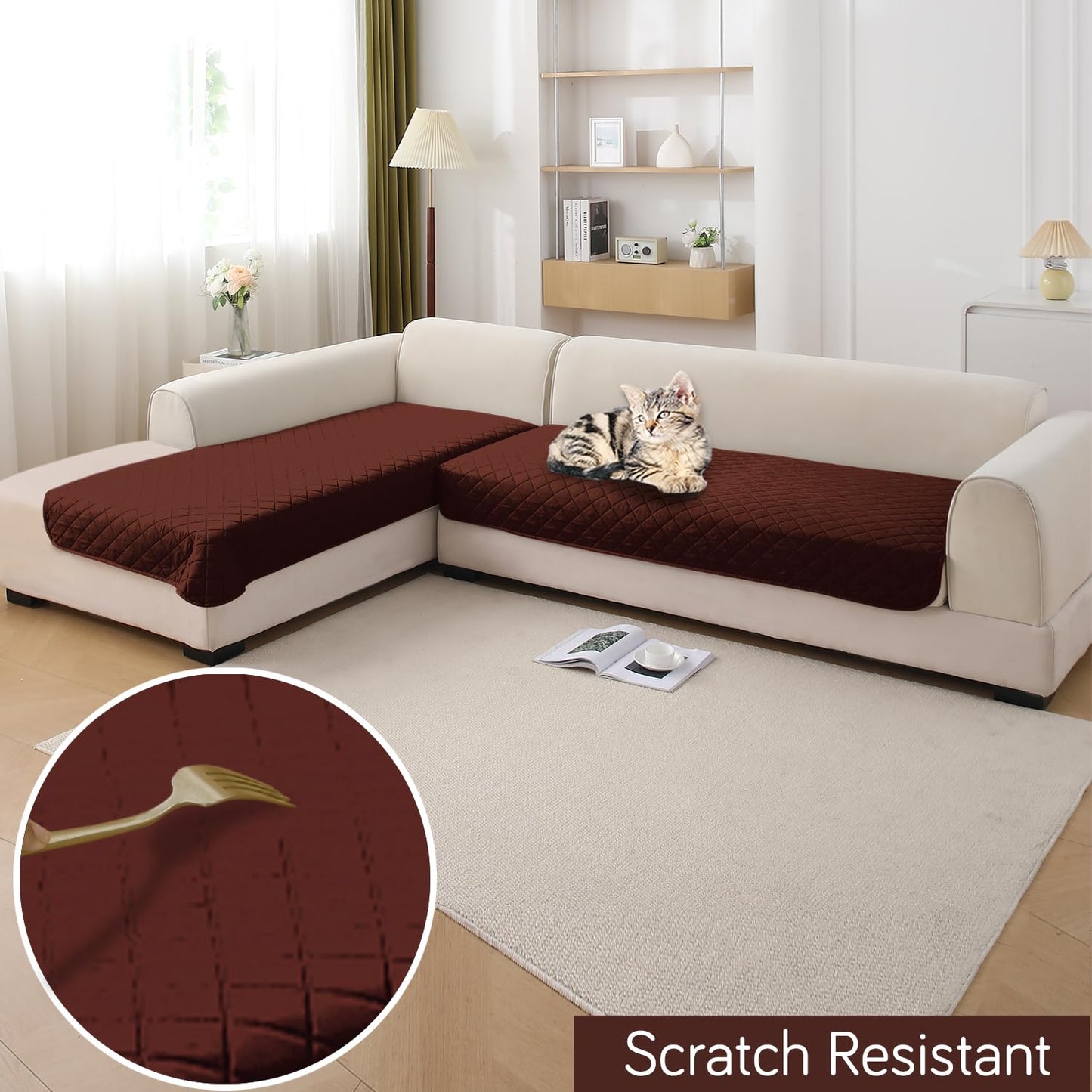 HOKIPO Waterproof Quilted Quick Dry L Shape Sofa Seat Cover Mat, Brown