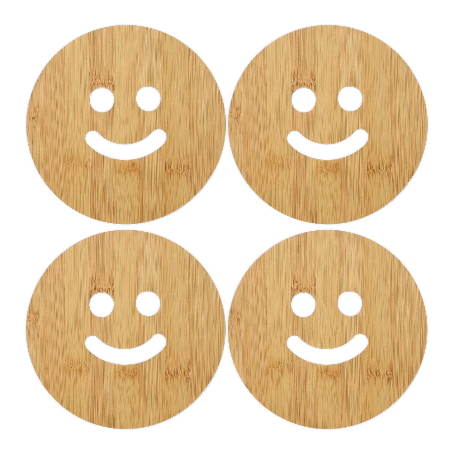 HOKIPO Smily Bamboo Wooden Coasters for Home Pan Pot Holder - Pack of 2/4/6