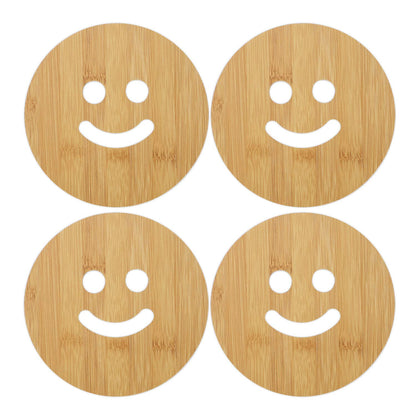 HOKIPO Smily Bamboo Wooden Coasters for Home Pan Pot Holder - Pack of 2/4/6