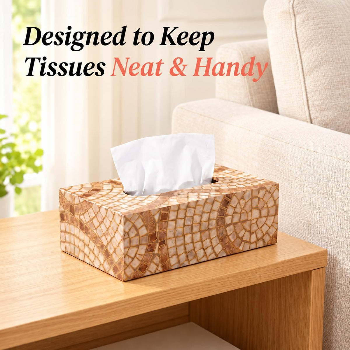 HOKIPO Tissue Box Holder, Rectangle, Engineered Wood, Meher Mosaic - image 5