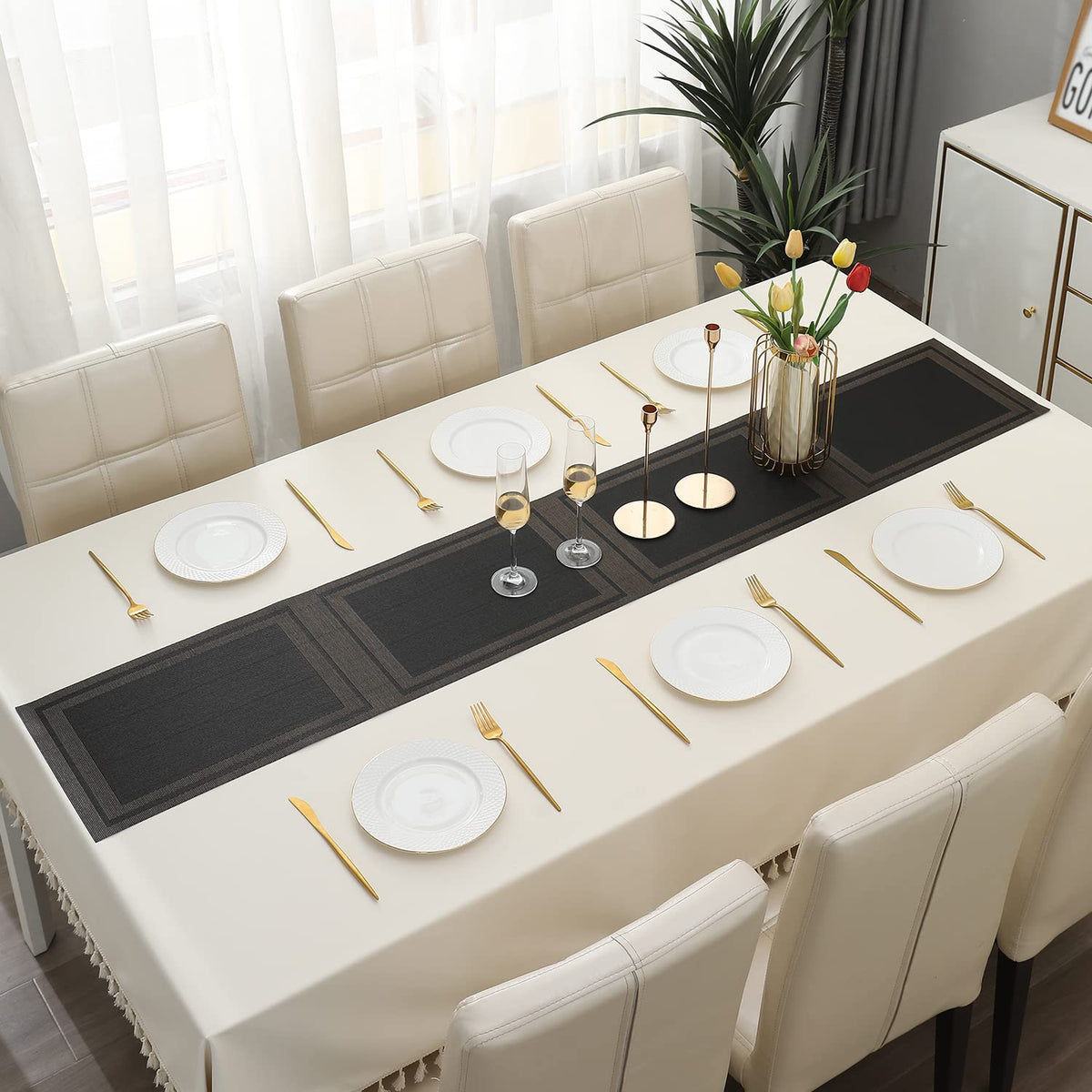 Buy Charcoal Black PVC Dining Table Runner - HOKIPO | Har Ghar Ka Humsafar