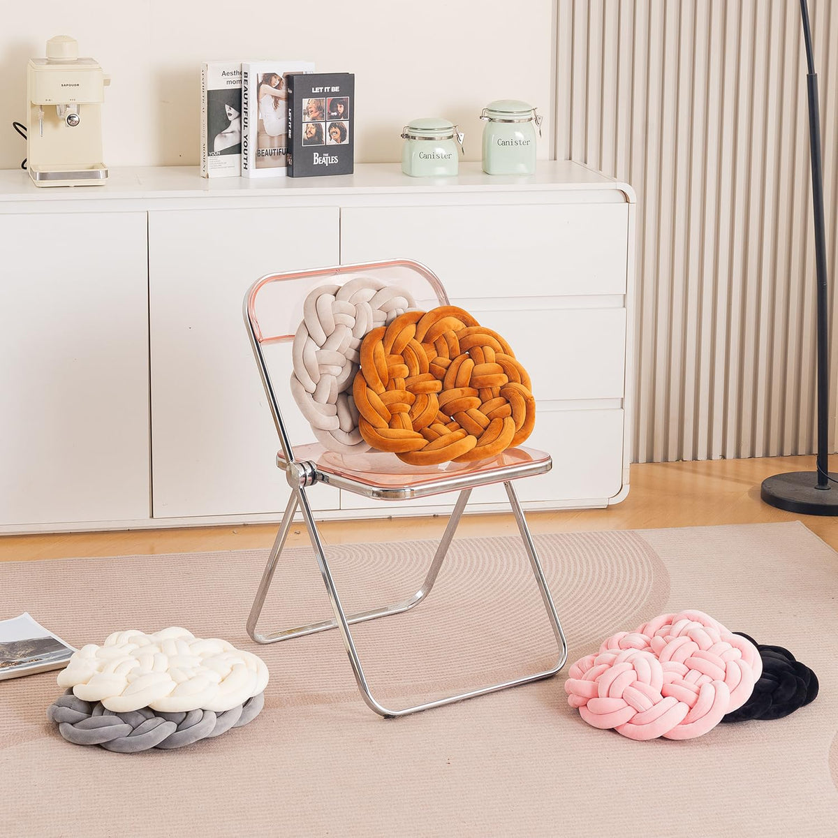 HOKIPO Round Braided Knot Cushion for Bed, Couch & Chair, 36 cm, Brown