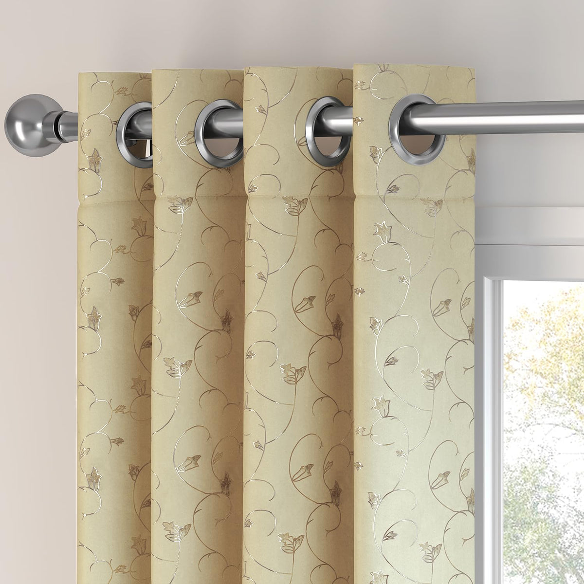 HOKIPO Golden Vine Eyelet Curtains, 7 Feet Long - Almond Beige - image 6