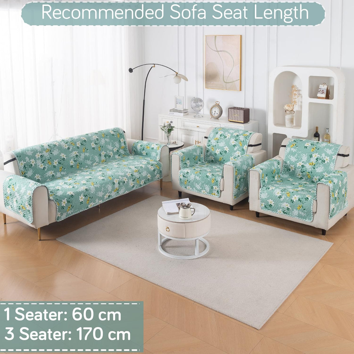 Easy Drape Reversible Quilted 5-Seater Sofa Cover (3+1+1), Fresh Meadow