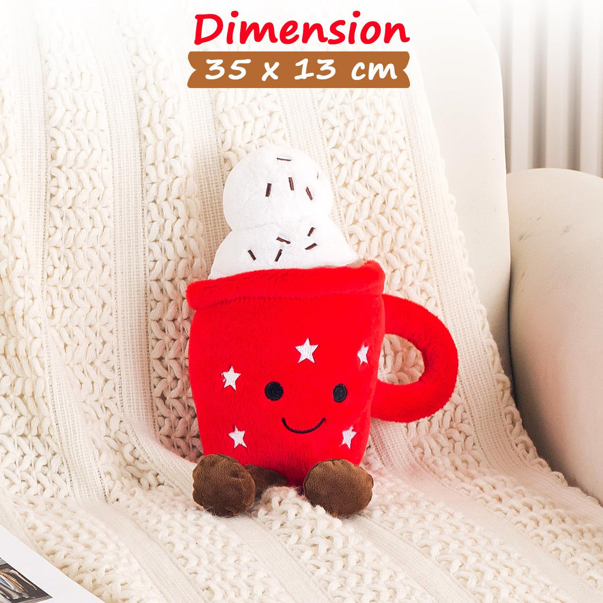 HOKIPO Coffee Mug Shaped Cushion for Kids Room & Cafe Decor, 35 cm