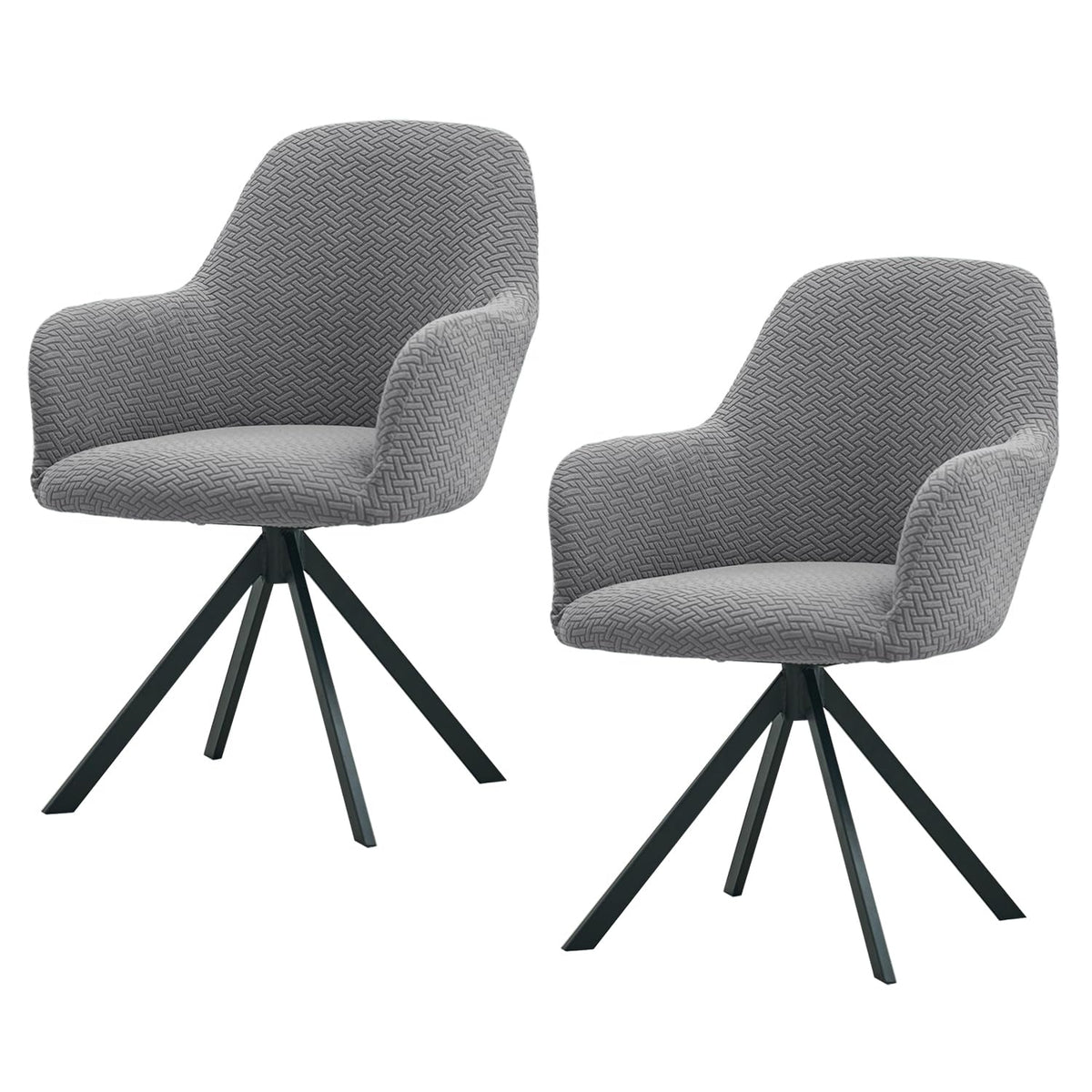 Premium Jacquard Fully Covered Cover for Swivel Dining Chair with Arms, Grey