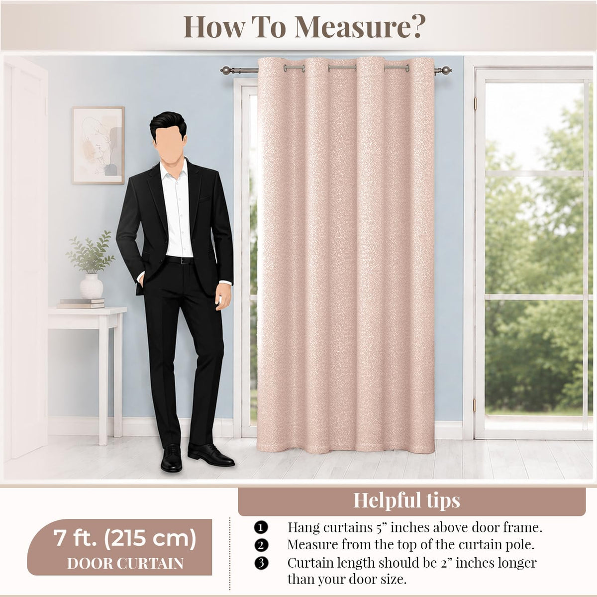 HOKIPO Eden Eyelet Curtains, 7 Feet Long - Blush Pink - image 8