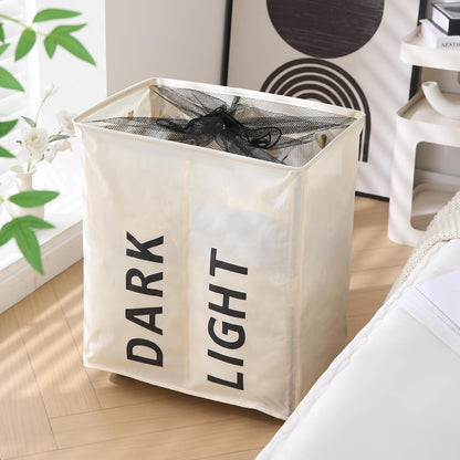 Large Laundry Basket Foldable Hamper With Wheels, Cream