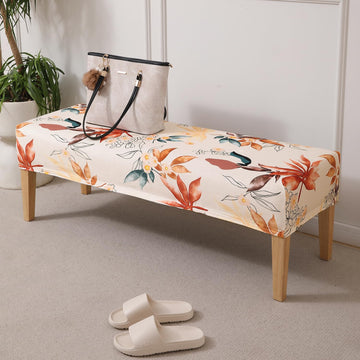 Premium Printed Velvet Elastic Dining Bench Cover, Amber Serene Flora