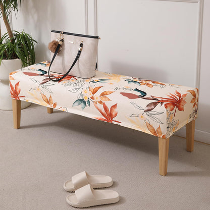 Premium Printed Velvet Elastic Dining Bench Cover, Amber Serene Flora