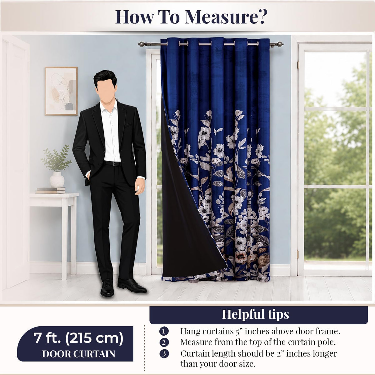 HOKIPO Twilight Curtains, 7 Feet Long - Moonlit Blossom Royal Navy - image 8