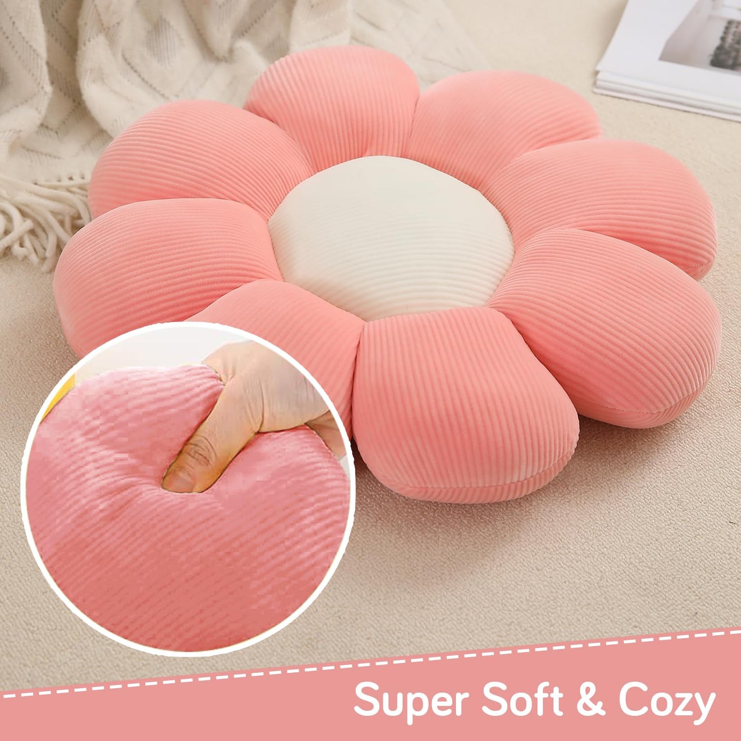 Luxury Flower Plush Decorative Pillow – Ultra-Soft Seating Cushion (42 cm, Baby Pink)