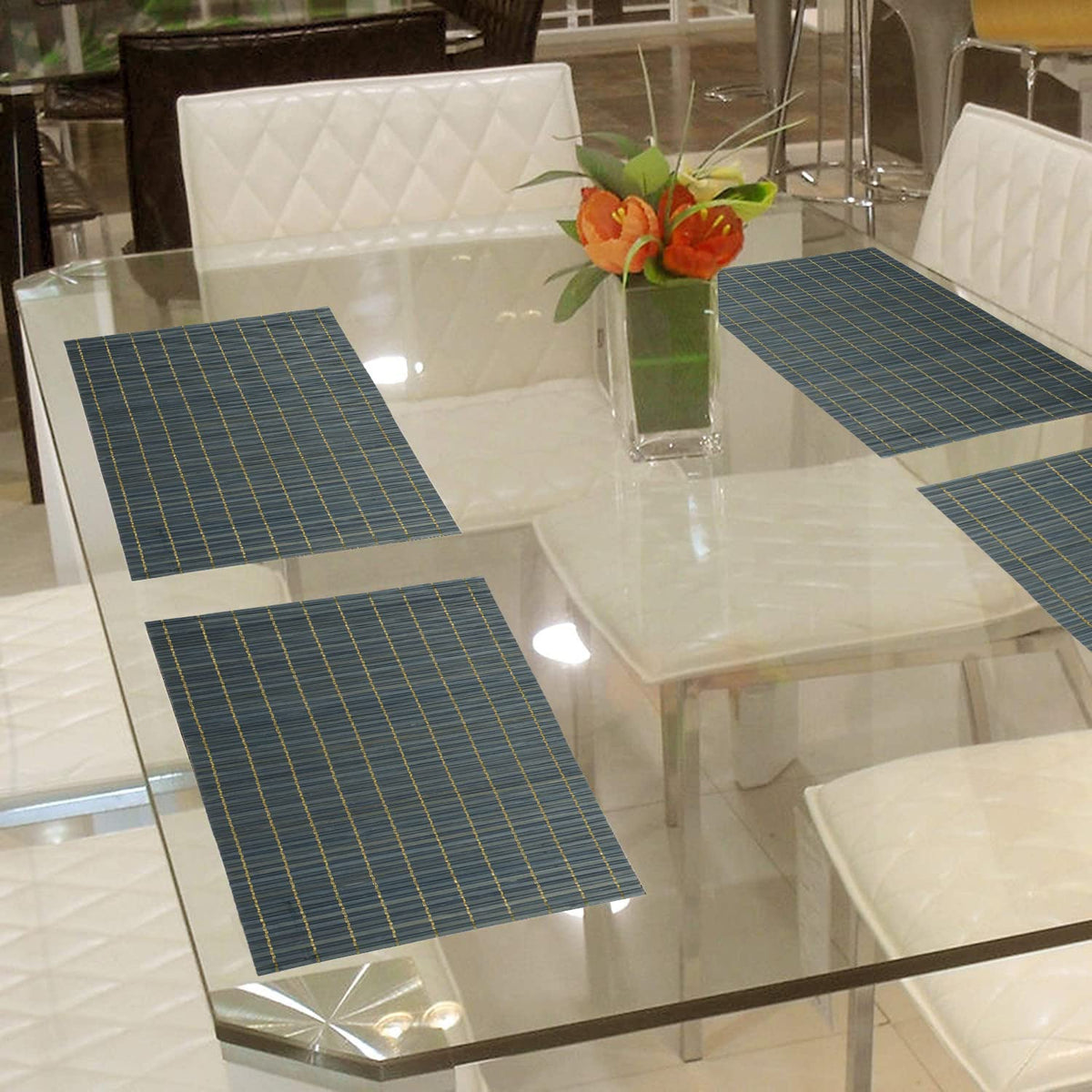 buy Prussian Blue colour bamboo table mat | Hokipo