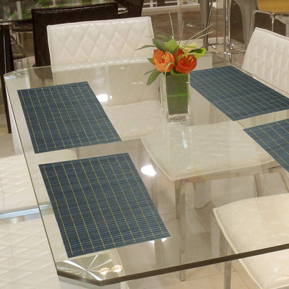 Reversible Bamboo Placemats For Dining Table Set Of 6 Table Mats, 45X30 Cm, Prussian Blue