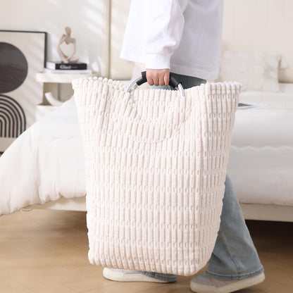 Folding Laundry Bag for Clothes Hamper Basket, Collapsible Storage Basket, Cream