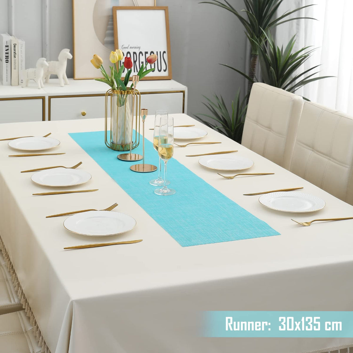 Buy Blue Colour PVC Table Runner for 4 Seater (30x135cm) | HOKIPO