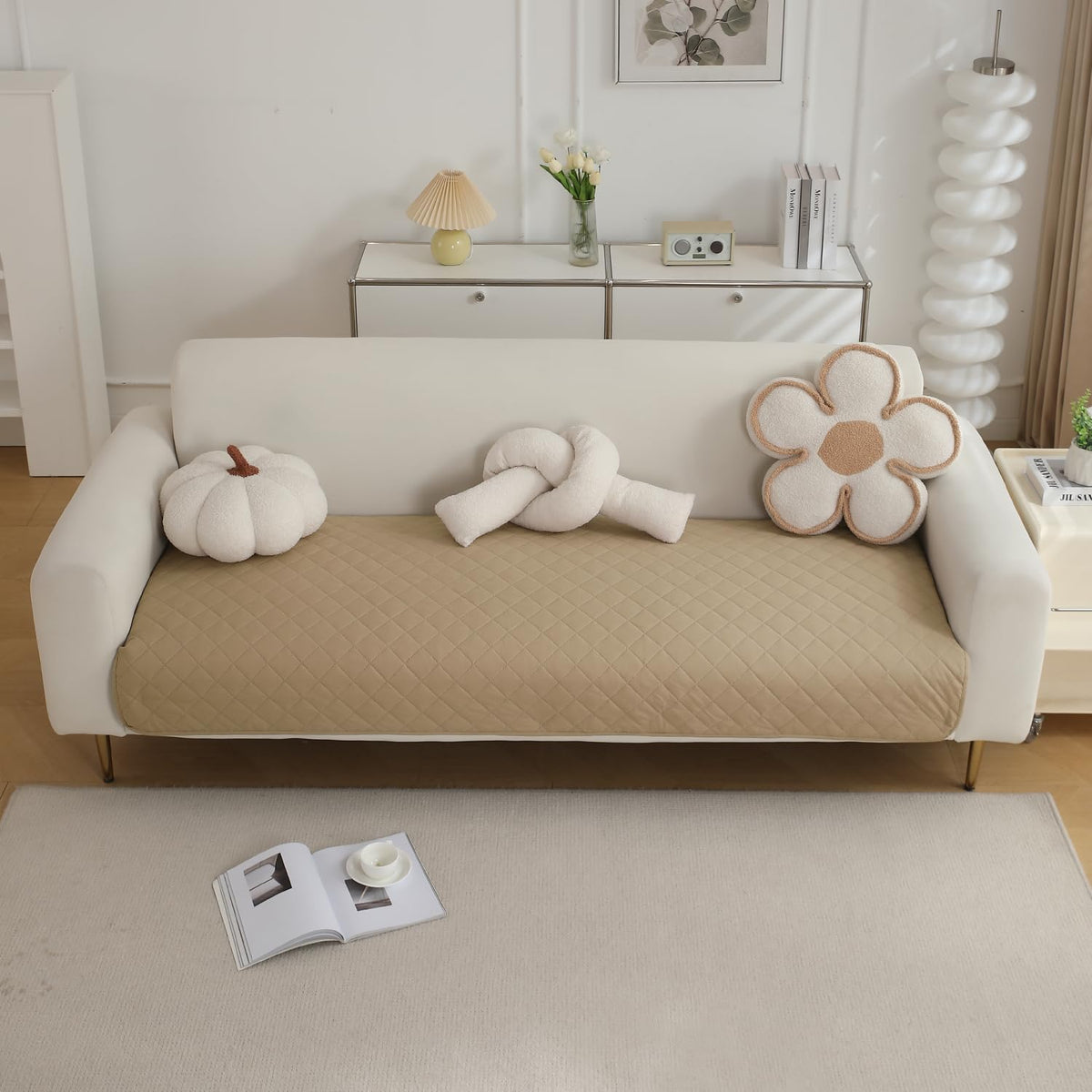Waterproof Anti-Slip Quick Dry Sofa Seat Mat for 1/2/3 Seater, Beige
