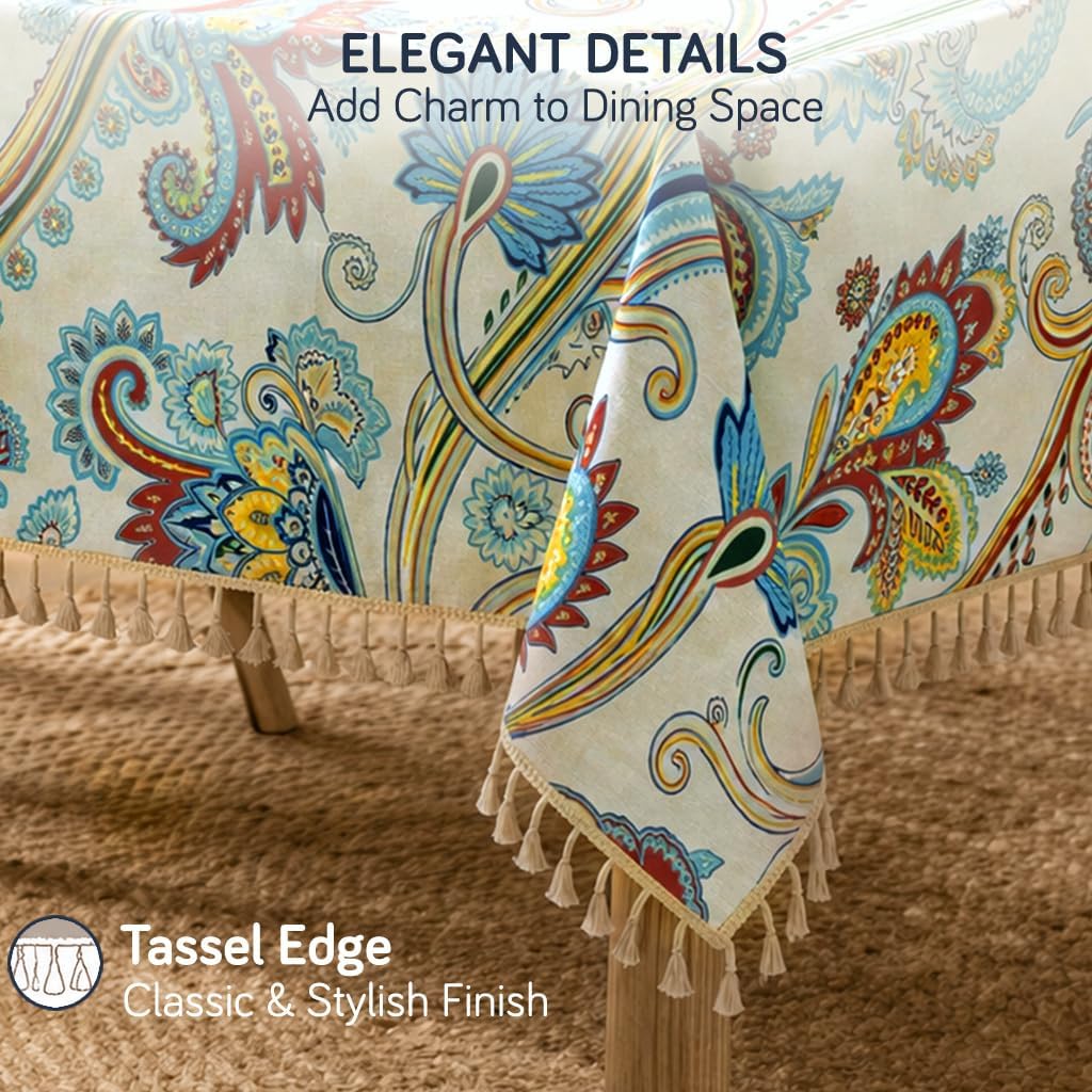 HOKIPO ShieldQuilt Table Cloth with Tassel Edge for 6 Seater, Celestial Garden - image 4
