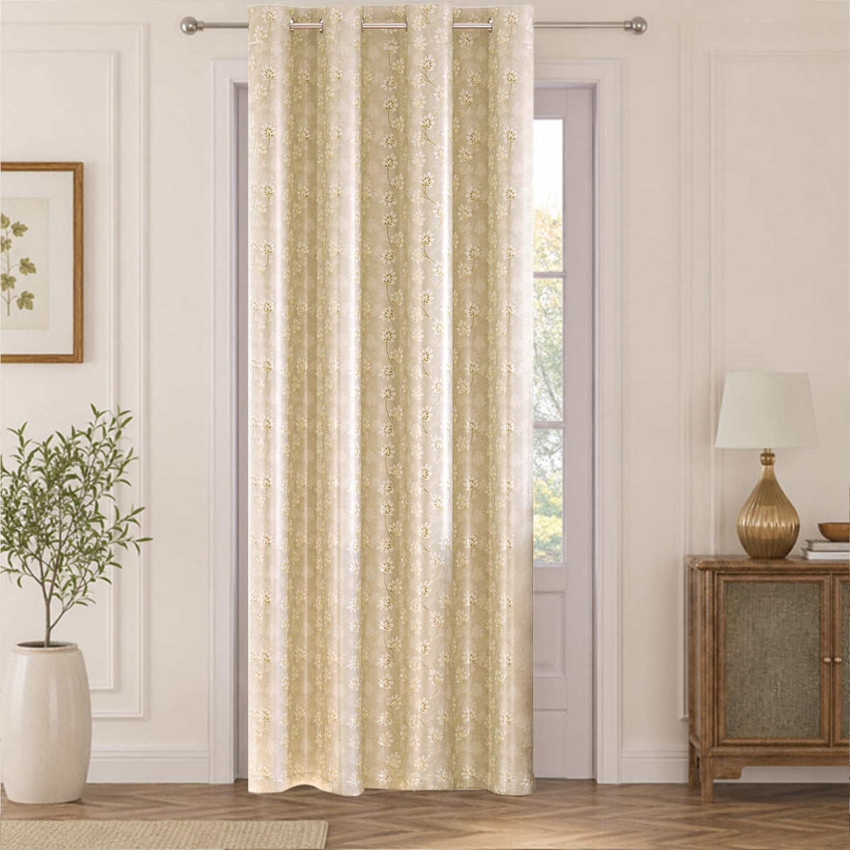 HOKIPO Vogue Shine Eyelet Curtains, 7 Feet Long - Champagne Beige - image 2