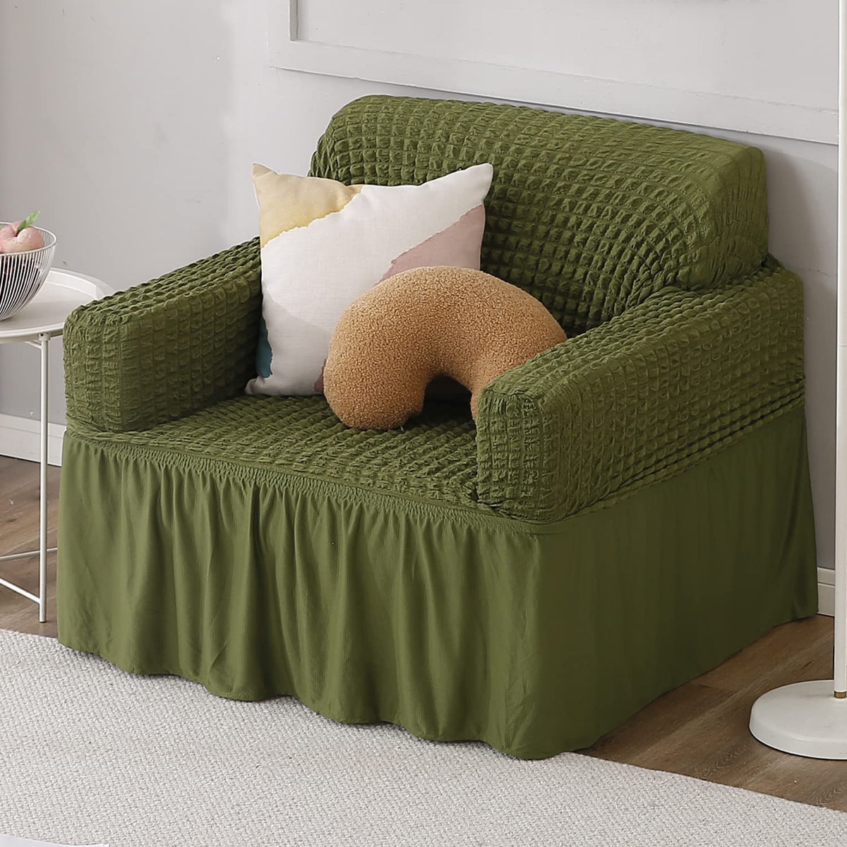 Forest Green Stretchable Turkish Bubble Frill 1 seater sofa cover