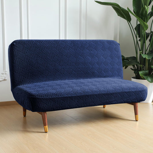Luxurious Stretchable Spandex Jacquard Sofa-Cum-Bed Cover for Futon – Navy Blue