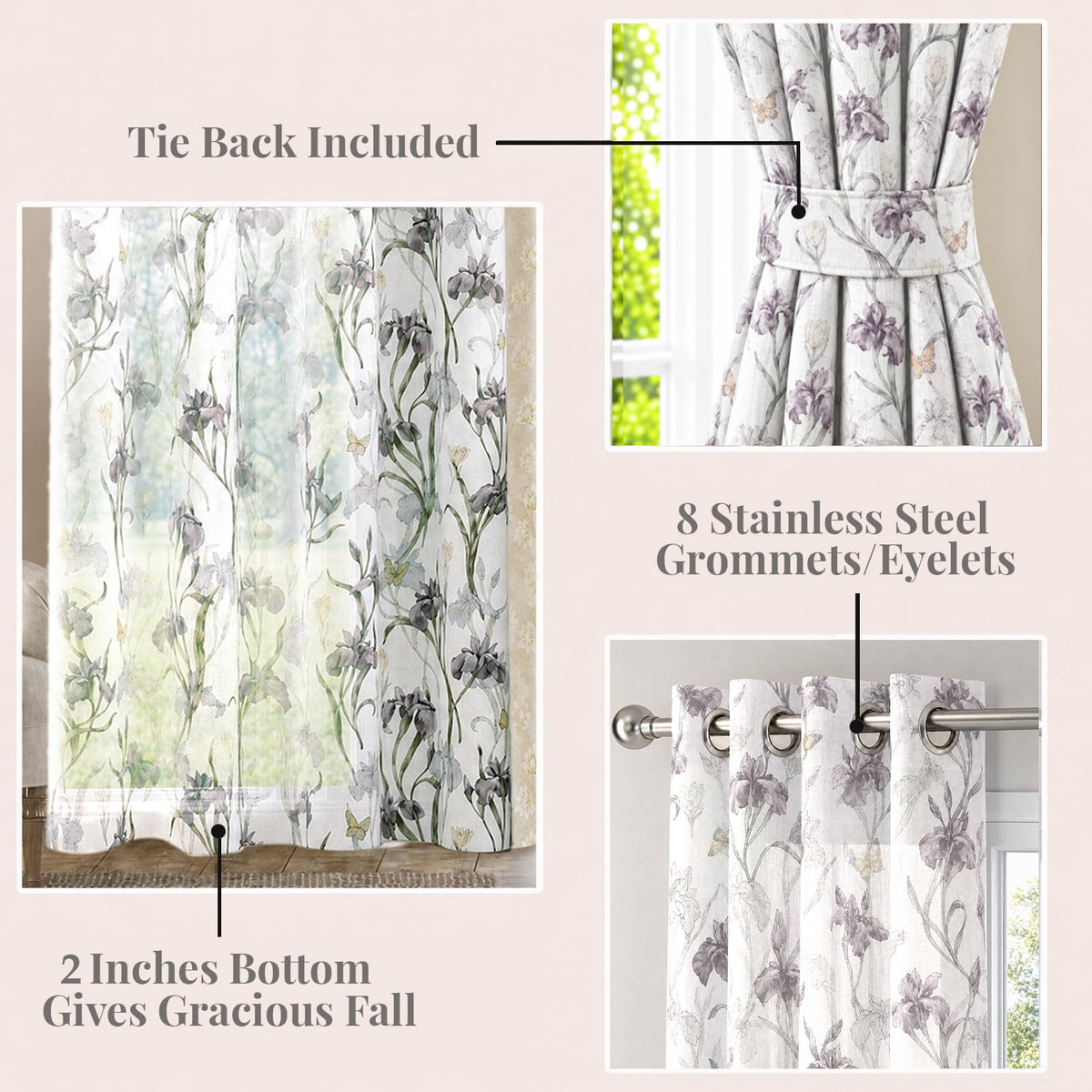 HOKIPO Iris Sheer Curtains, 7 Feet Long - Purple - image 5