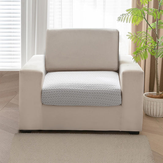 Stretchable Thick Jacquard Textured Seat Couch Cushion Cover for 1/2/3 Seaters, Light Grey