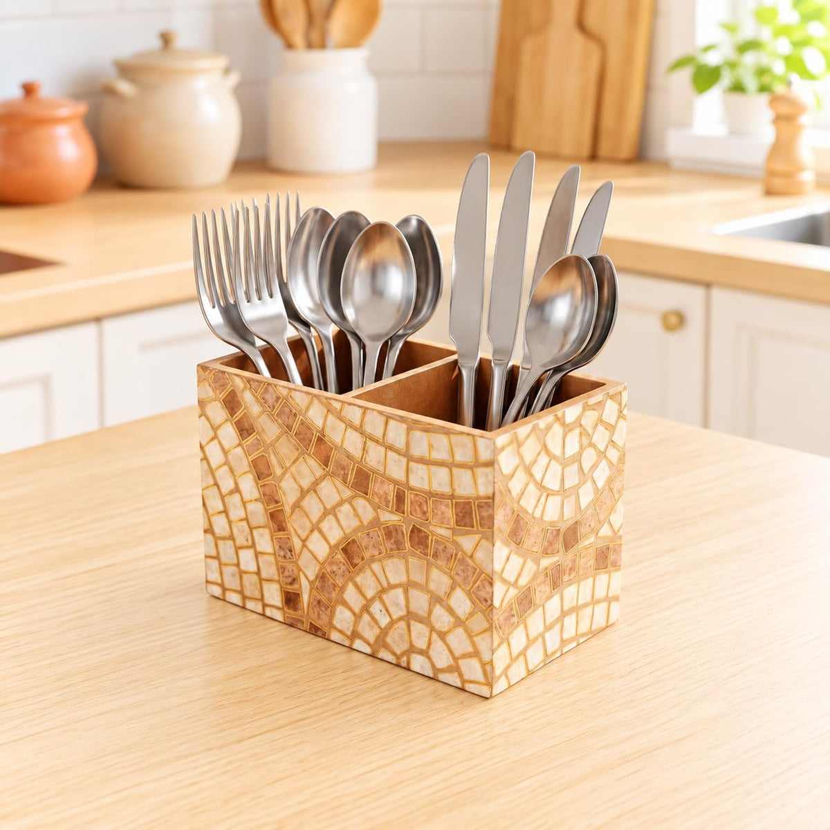 HOKIPO Cutlery Holder for Dining Table, Engineered Wood, Gulabi Mayurvan - image 14