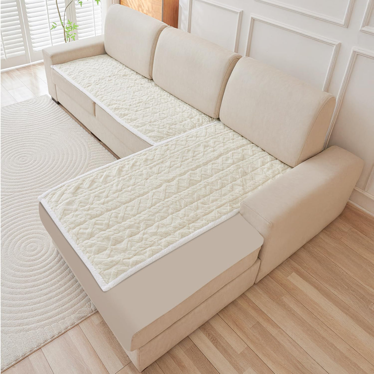 Buy Pearl White Italian Caelora Luxury Jacquard Plush L Shape Sofa Cover