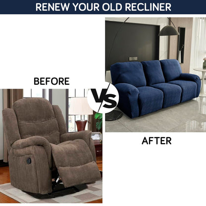 Premium 170 GSM Jacquard Fully Covered Recliner Sofa Cover for 1/2/3 Seaters, Navy Blue