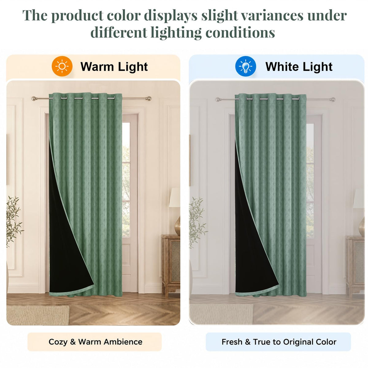 HOKIPO Palmea True Blackout Curtains, 7 Feet Long - Sage Green - image 6
