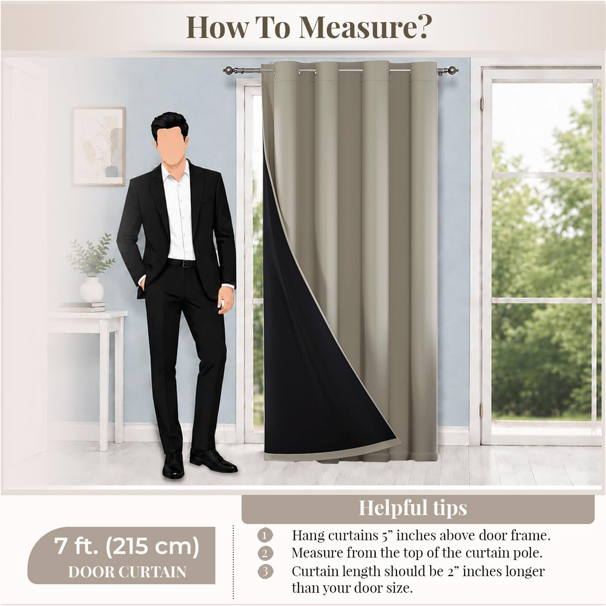 HOKIPO Midnight True Blackout Curtains, 7 Feet Long - Taupe - image 5