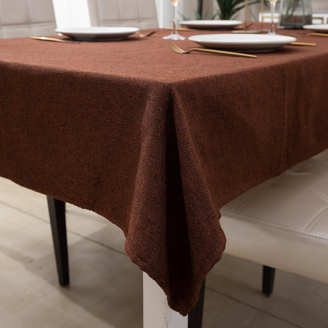 Poly Jute Dining Table Cover, Copper Brown