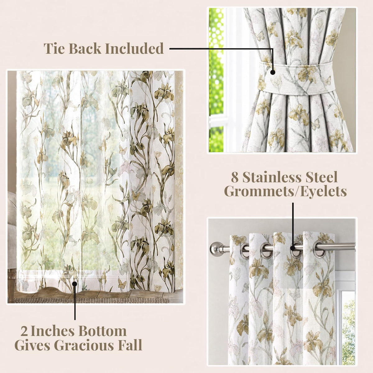 HOKIPO Iris Sheer Curtains, 7 Feet Long - Mustard - image 4