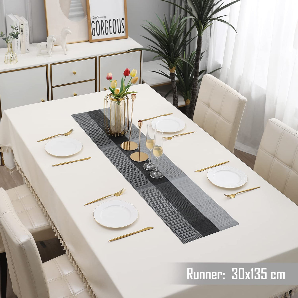 Buy Solid Grey Colour PVC Table Runner for 4 Seater (30x135cm) | HOKIPO