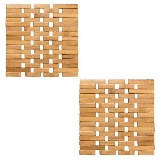 HOKIPO Square Bamboo Coaster Heat Pad, Pan Pot Holder, 17 x 17 cm, Pack of 2/4