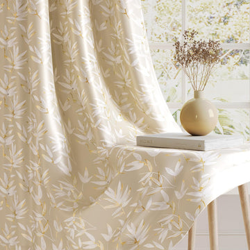 HOKIPO Luxe Foliage Foil Printed Curtains, 7 Feet Long - Cream